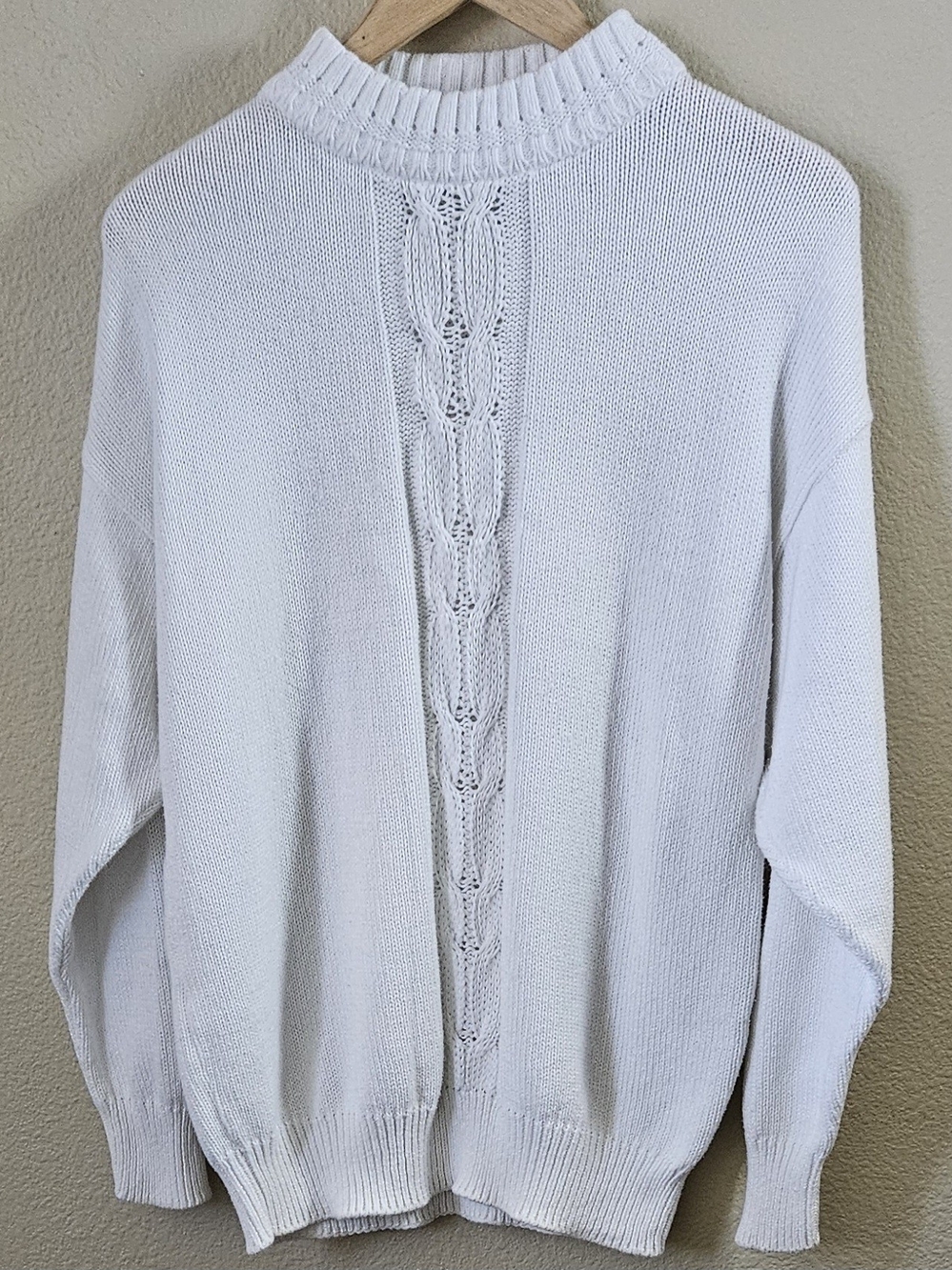VINTAGE PIERRE CARDIN,CABLE KNIT MOCK NECK, WHITE/ IVORY 80'S FASHION.